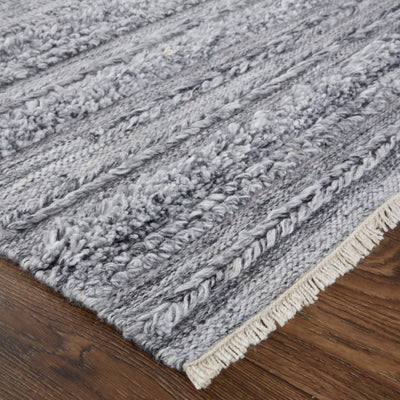 product image for Akton Handwoven Stripes Ivory/Dark Gray Rug 4 8