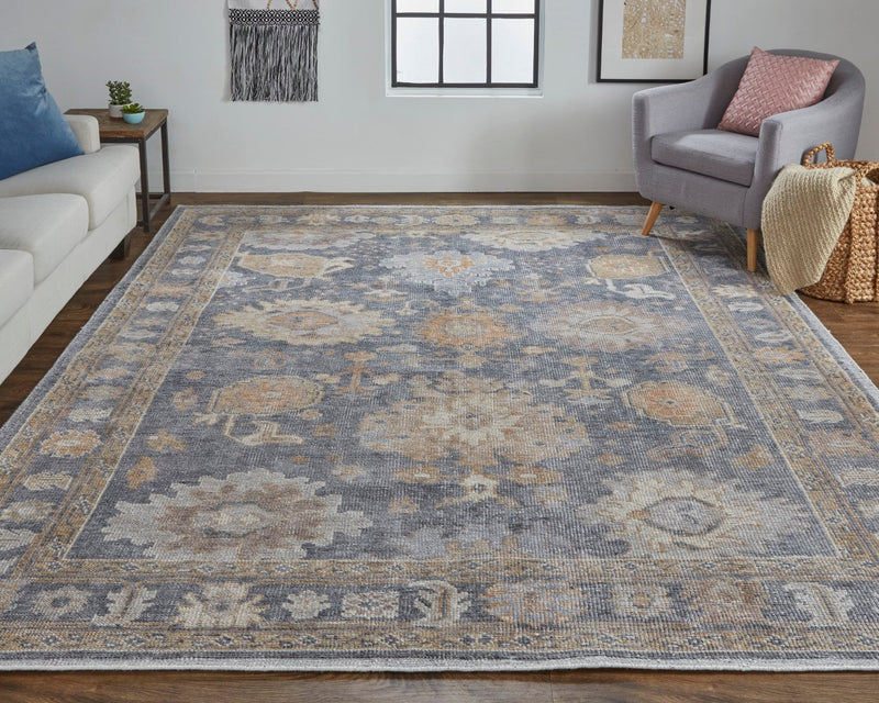 media image for Tierney Hand-Knotted Ornamental Stone Blue/Apricot Tan Rug 6 278