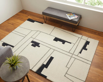 product image for ardon architectural mid century modern hand tufted ivory black rug by bd fine mgrr8902ivyblkh00 9 37