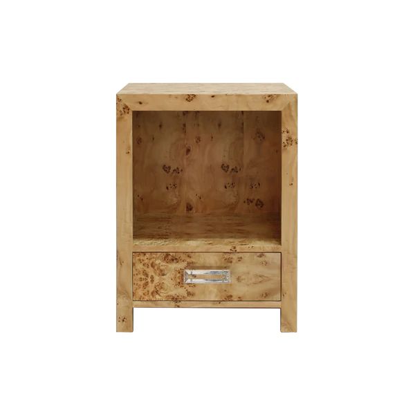 winnie one drawer side table w acrylic hardware in burl wood design by bd studio 1