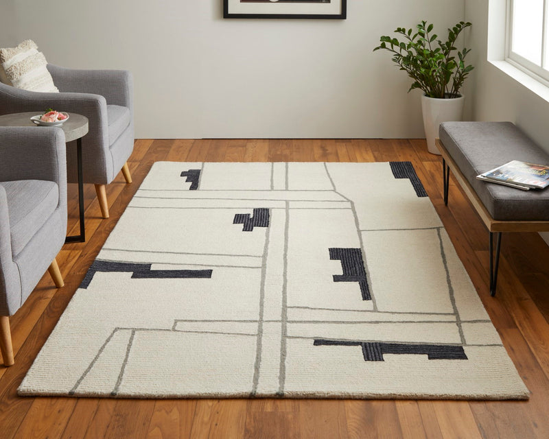 media image for ardon architectural mid century modern hand tufted ivory black rug by bd fine mgrr8902ivyblkh00 8 298