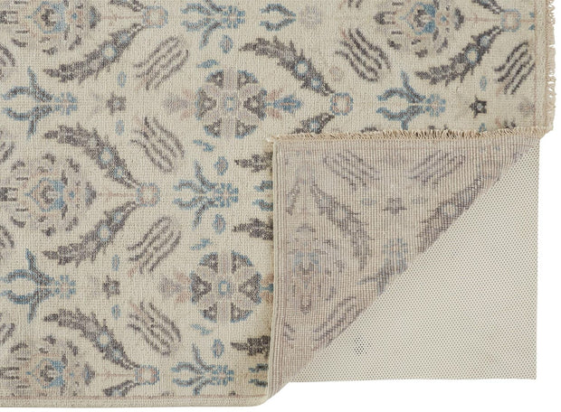 Bennet Hand Knotted Beige and Blue Rug by BD Fine Fold Image 1