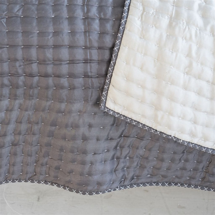 Chenevard Silver and Slate Pure Silk Quilt and Shams design by Designers Guild