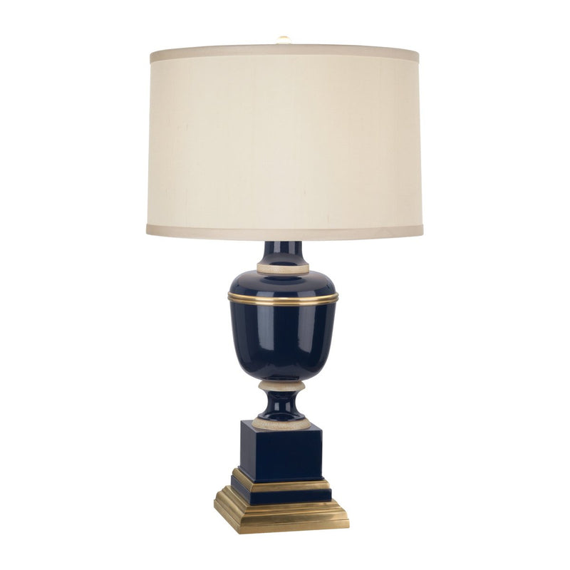 media image for Annika Accent Lamp in Cobalt Lacquered Paint w/ Natural Brass & Fabric Shade design by Robert Abbey 283