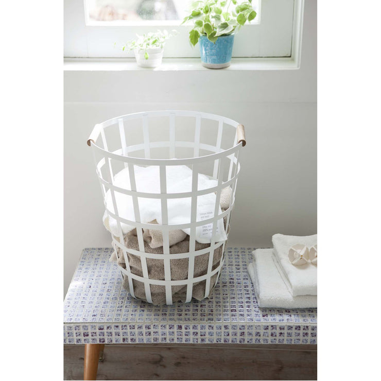 Tosca Round Laundry Basket - White Steel by Yamazaki