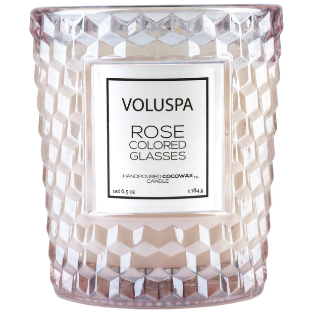 Classic Textured Glass Candle in Rose Colored Glasses design by Voluspa
