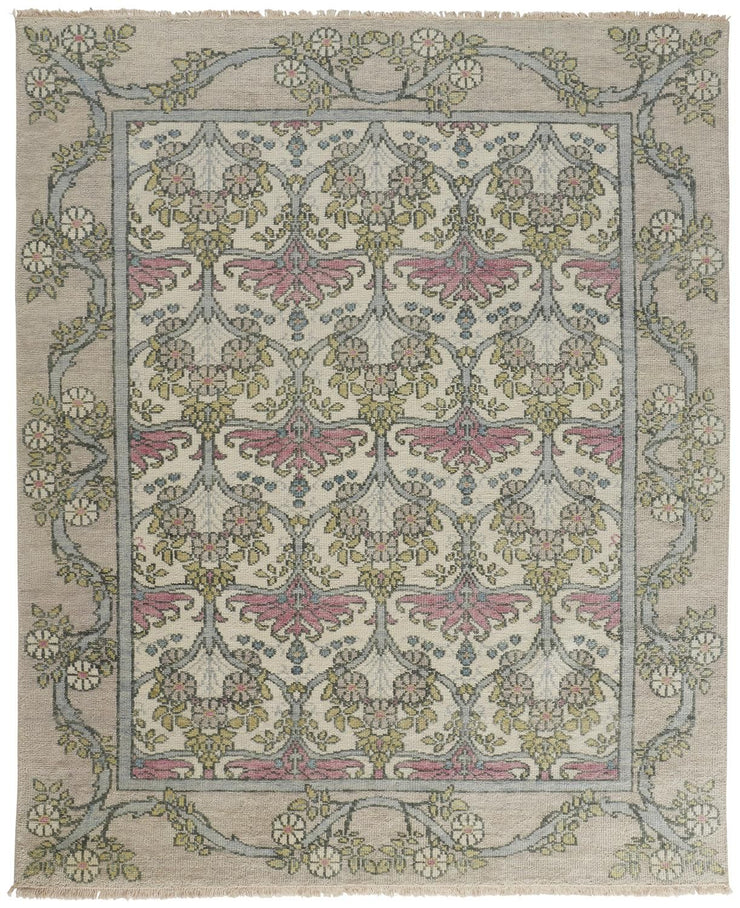 Bennet Hand Knotted Gray and Pink Rug by BD Fine Flatshot Image 1