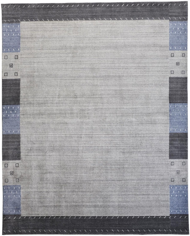 Yurie Hand Knotted Blue and Gray Rug by BD Fine Flatshot Image 1