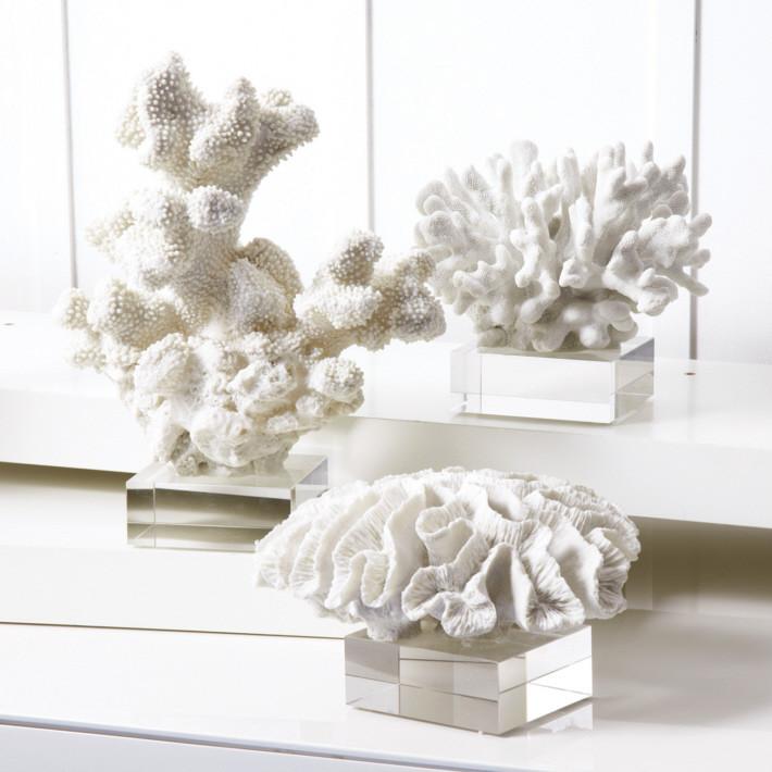 Set of 3 White Coral Sculpture on Glass Stands by Twos Company