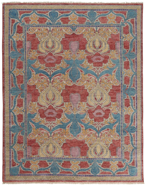 Bennet Hand Knotted Blue and Red Rug by BD Fine Flatshot Image 1