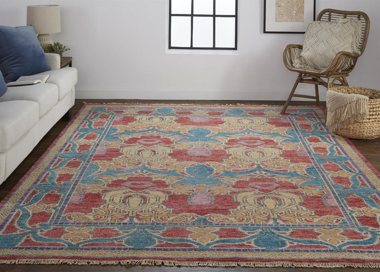 Bennet Hand Knotted Blue and Red Rug by BD Fine Roomscene Image 1