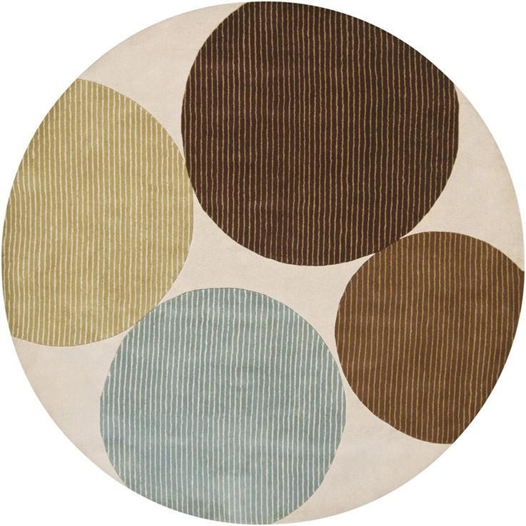 Bense Collection Hand-Tufted Area Rug, Beige w/ Multi-Color Circles