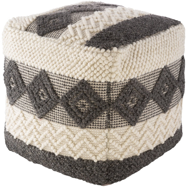 Hygge HGPF-005 Hand Woven Pouf in Charcoal & White by Surya