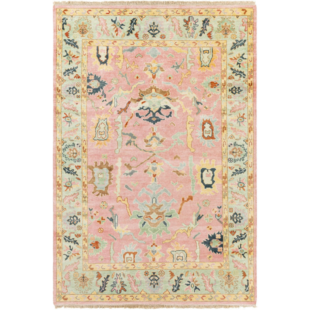 Hillcrest HIL-9044 Hand Knotted Rug in Pale Pink & Mint by Surya