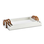 White Crocodile Set of 3 Decorative Rectangle Trays with Bamboo Handles