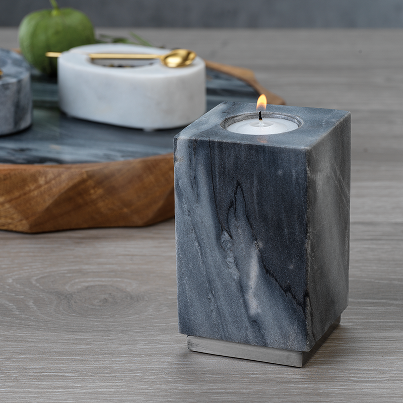 media image for Tuscan Gray Marble Tealight Holder on Nickel Base 241