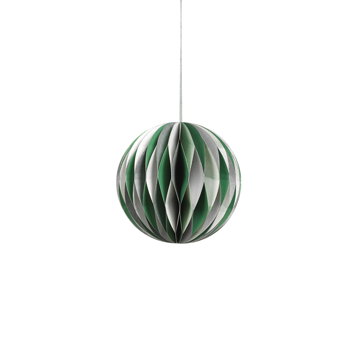 Wish Paper Decorative Ball Ornaments - Off White, Dark Green and Silver