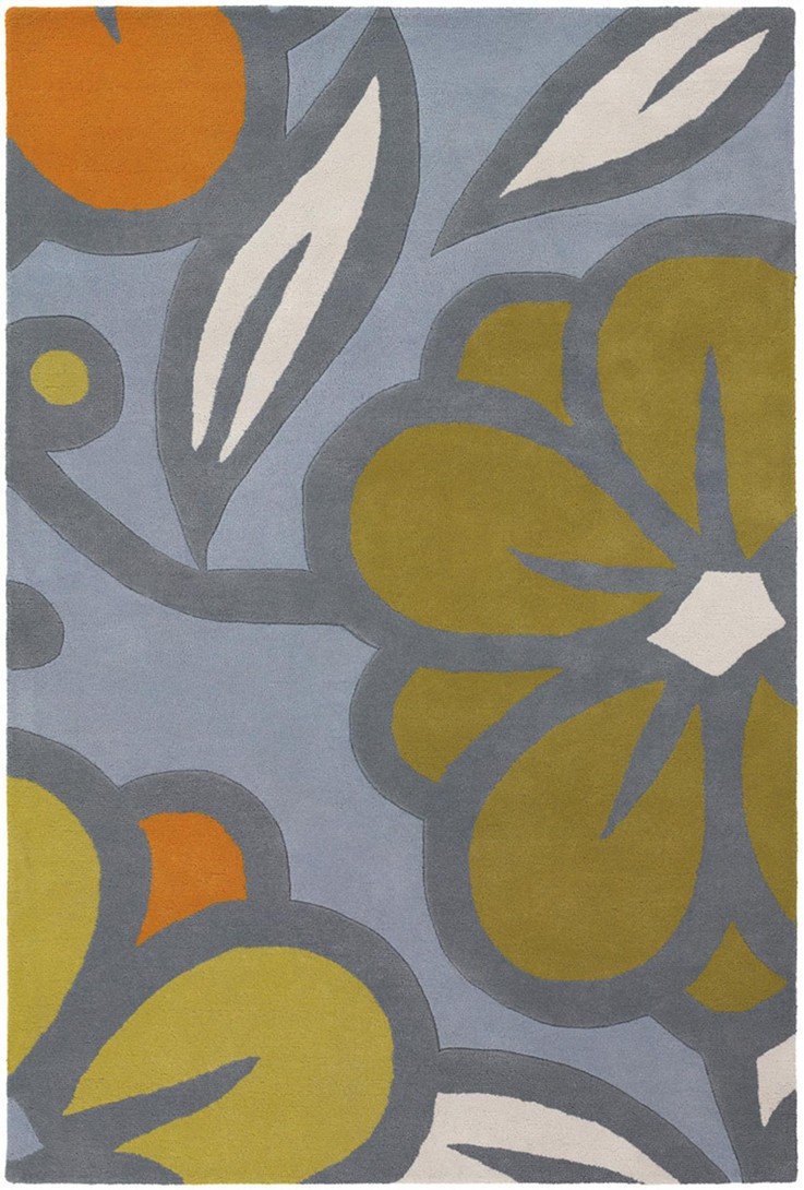 Inhabit Collection Hand-Tufted Area Rug, Blue w/ Green Flowers