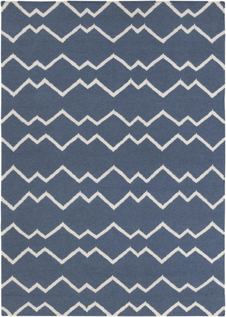 media image for Lima Collection Hand-Woven Area Rug, Blue & White Zigzag 288