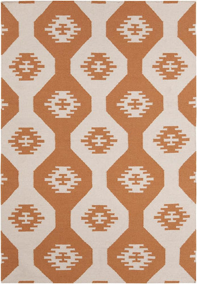 product image for Lima Collection Flat-weaved Reversible Wool/Cotton Rug in White & Orange 19