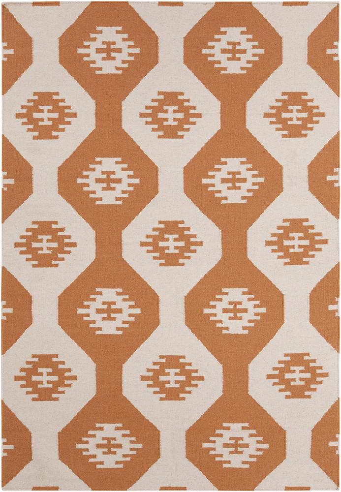 media image for Lima Collection Flat-weaved Reversible Wool/Cotton Rug in White & Orange 292