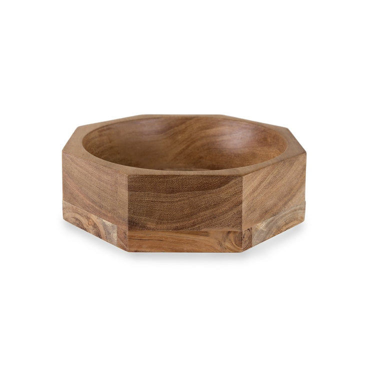 Acacia Wood Modernist Octagonal Bowl in Various Sizes