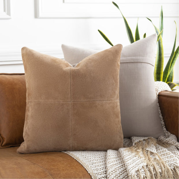 Manitou MTU-002 Suede Square Pillow in Camel by Surya
