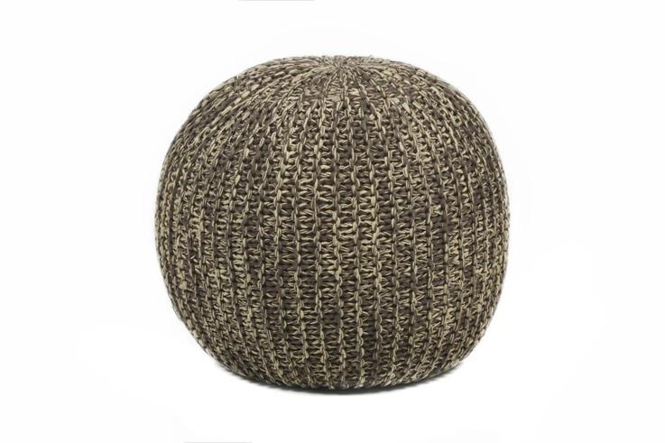 Hand-Knitted Contemporary Cotton Pouf, Brown