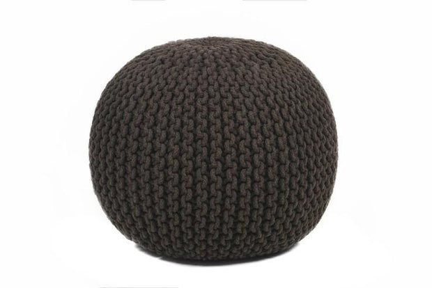 Hand-knitted Contemporary Cotton Pouf, Black