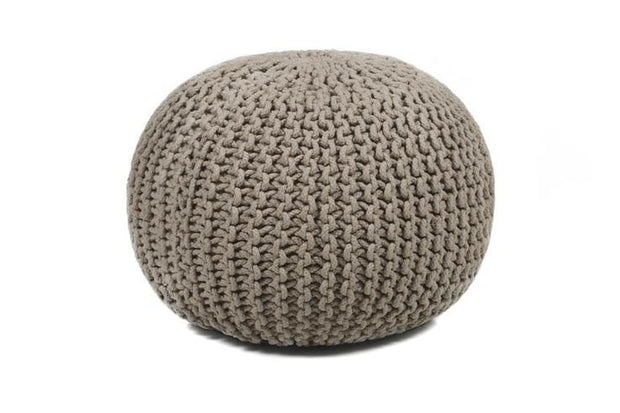 Hand-knitted Contemporary Cotton Pouf, Brown
