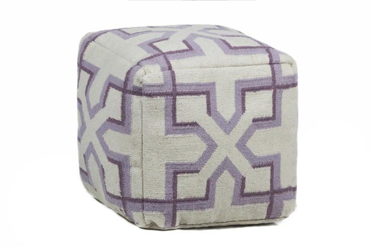 Hand-knitted Contemporary Wool Pouf, Purple