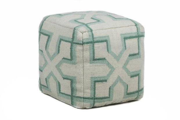 Hand-knitted Contemporary Wool Pouf, Green
