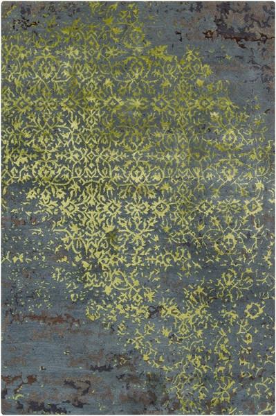 Rupec Collection Wool and Viscose Area Rug in Green, Blue, and Grey