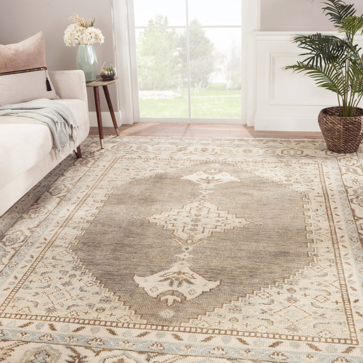 Farwell Hand-Knotted Medallion Blue & Ivory Area Rug