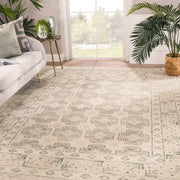Stage Hand-Knotted Border Ivory & Green Area Rug