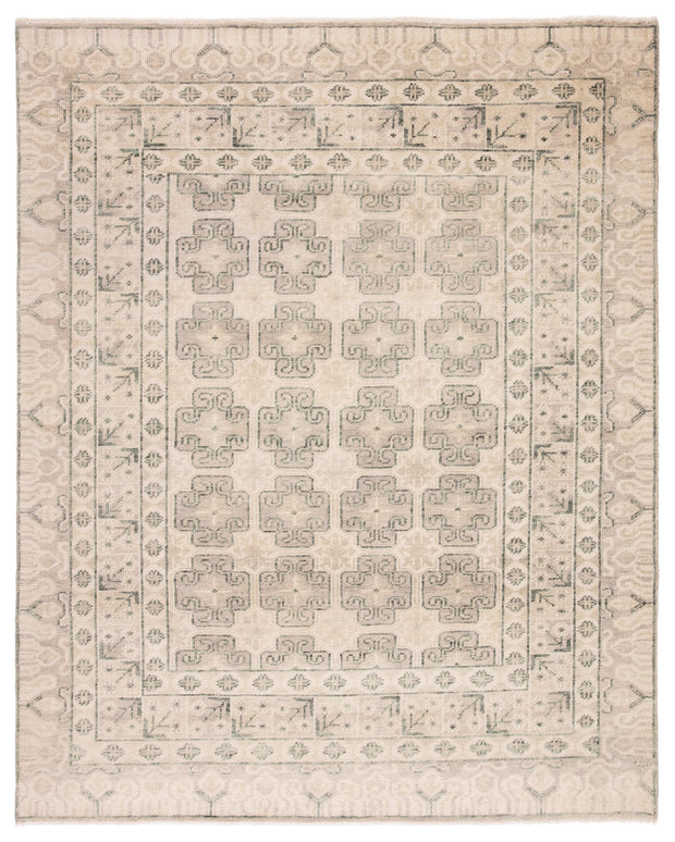 Stage Hand-Knotted Border Ivory & Green Area Rug