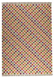 Small Box Collection Hand Woven Wool Area Rug in White and Multi design by Mat the Basics