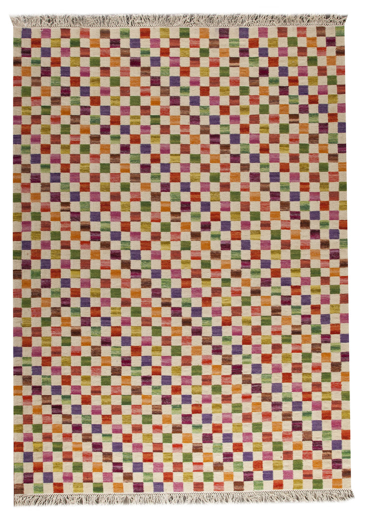 Small Box Collection Hand Woven Wool Area Rug in White and Multi design by Mat the Basics