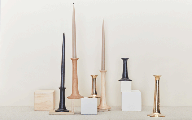 Simple Oak & Maple Candle Holders design by Hawkins New York