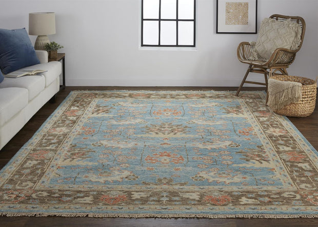 Bennet Hand Knotted Blue and Brown Rug by BD Fine Roomscene Image 1