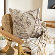 Anders ADR-005 Hand Woven Square Pillow in Cream & Khaki by Surya