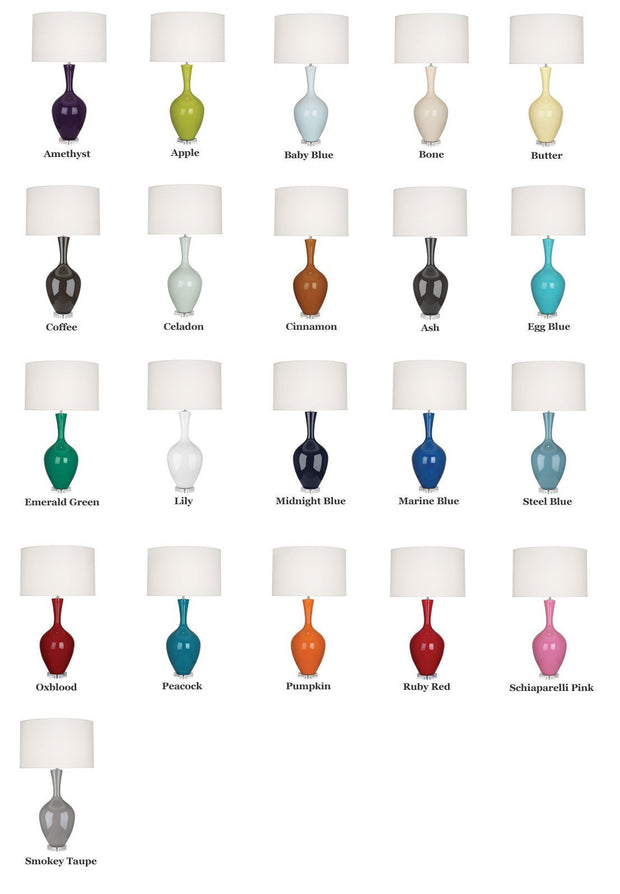 Audrey Table Lamp (Multiple Colors) with Fondine Fabric Shade design by Robert Abbey