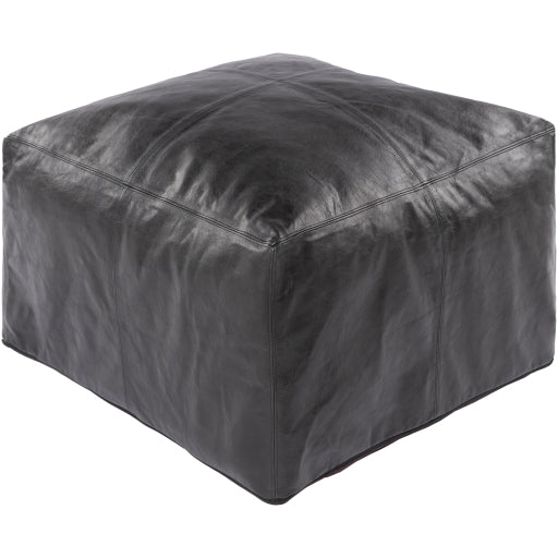 media image for Barrington Leather Black Pouf Flatshot Image 210