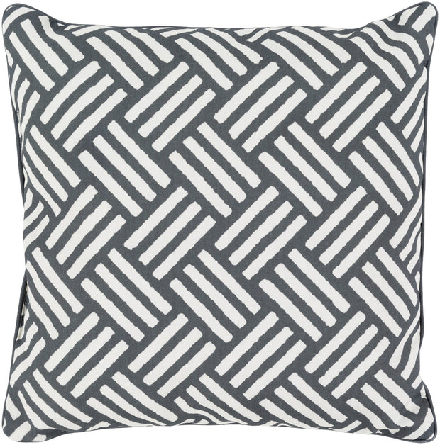 Basketweave 16" Outdoor Pillow in Black & Ivory