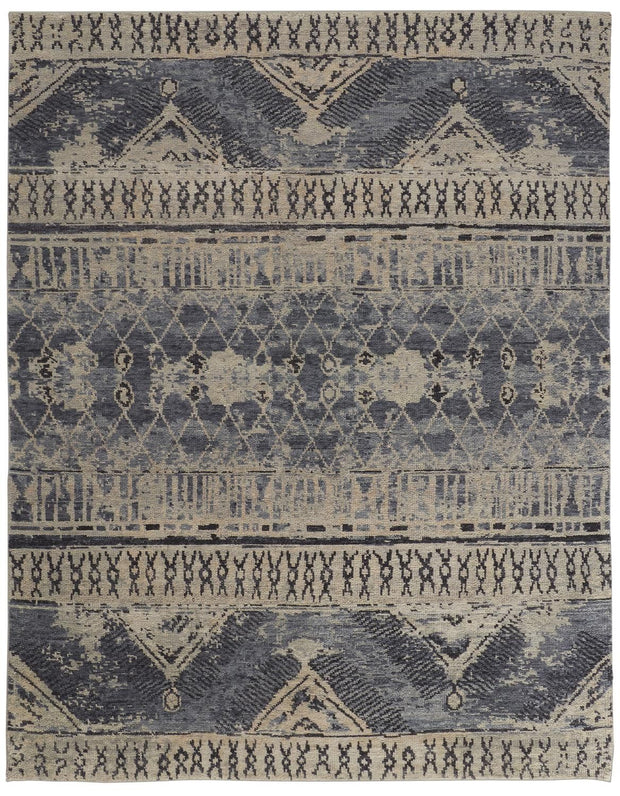 Scottsdale Hand Knotted Blue and Tan Rug by BD Fine Flatshot Image 1