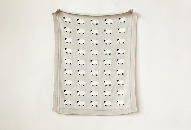 Grey Knit Blanket with Sheep