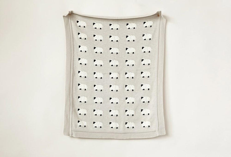 Grey Knit Blanket with Sheep