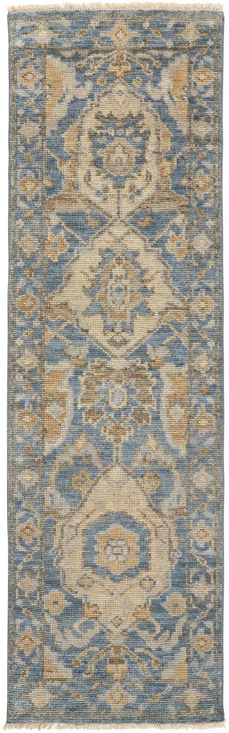 Irie Hand Knotted Blue and Gold Rug by BD Fine Flatshot Image 1