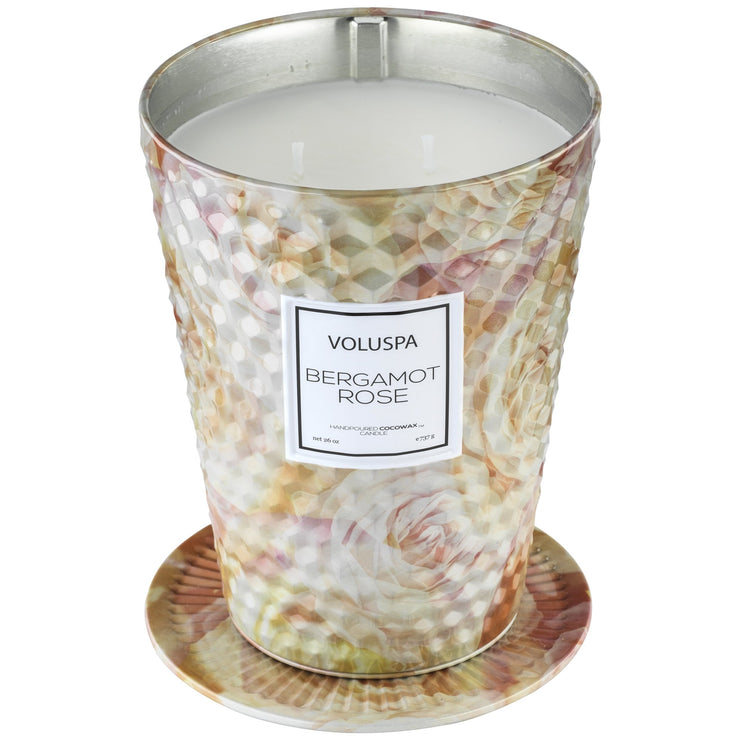 2 Wick Tin Table Candle in Bergamot Rose design by Voluspa