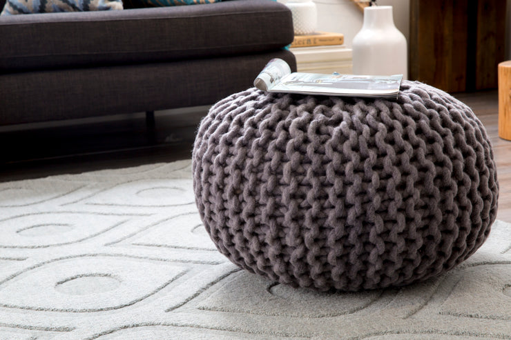 Fargo Wool pouf in Taupe color